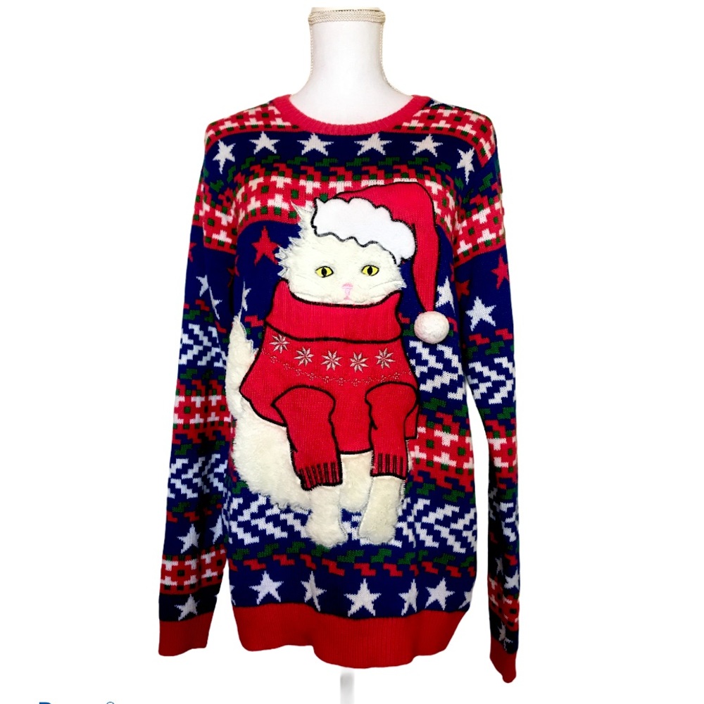 Cat ladies Ugly Christmas sweater star oversized